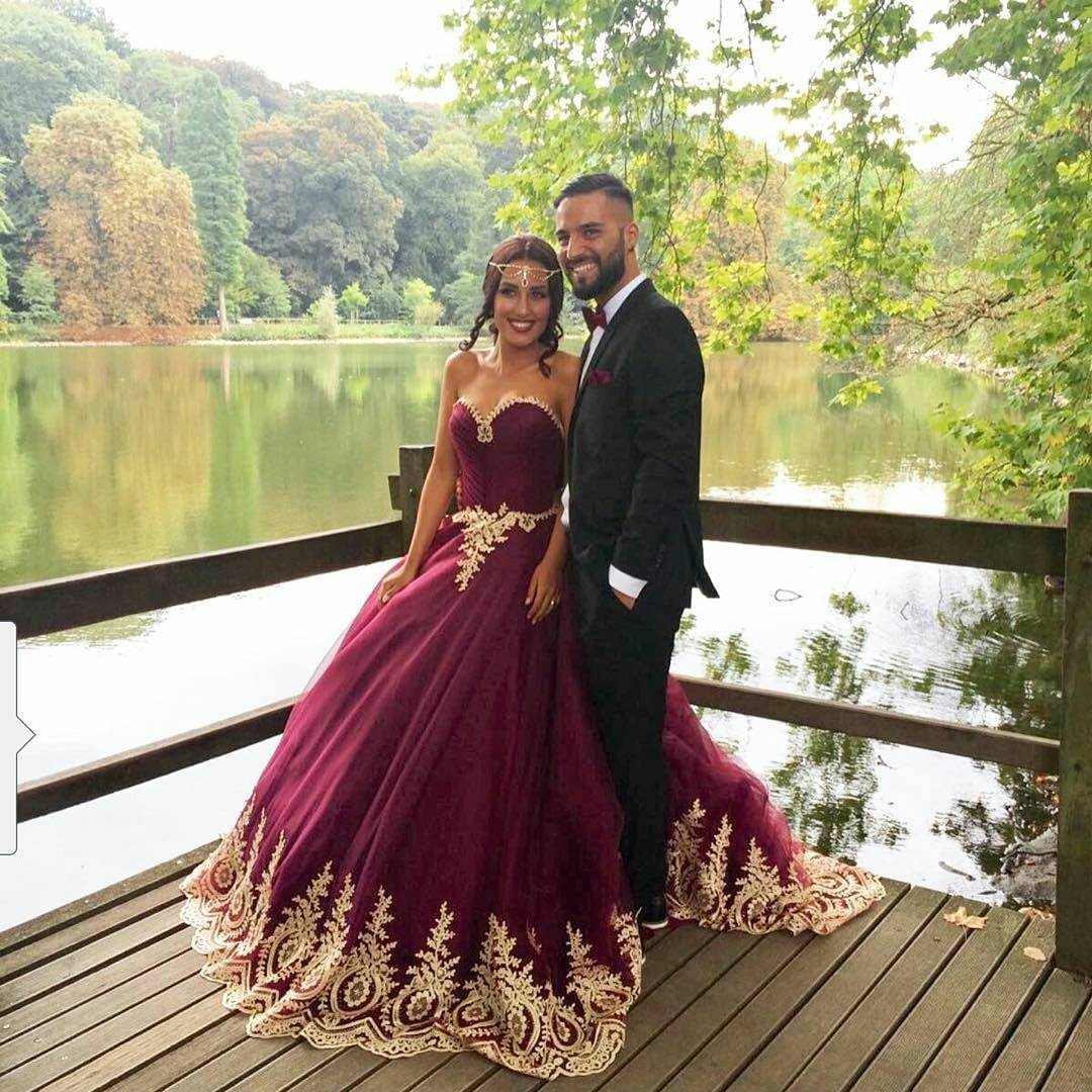 Burgundy Wedding Dress,wine Red Ball Gowns,gold Lace